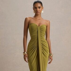 Club L London Ali Olive Sweetheart Ruched Wrap Maxi Dress